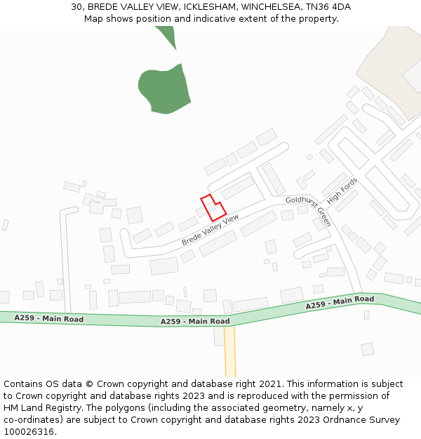 30, BREDE VALLEY VIEW, ICKLESHAM, WINCHELSEA, TN36 4DA: Location map and indicative extent of plot