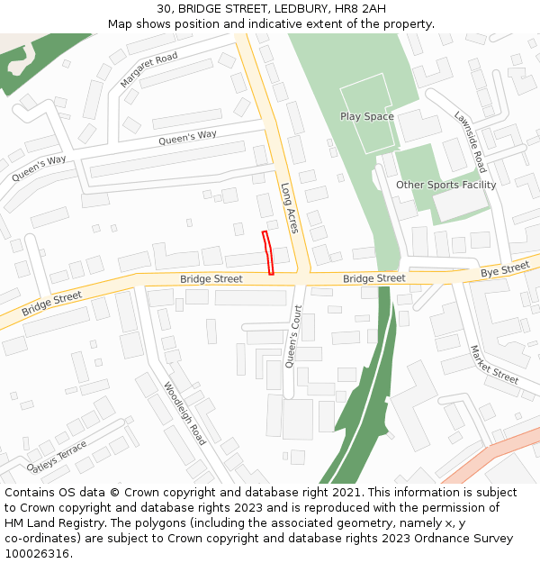 30, BRIDGE STREET, LEDBURY, HR8 2AH: Location map and indicative extent of plot