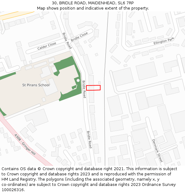 30, BRIDLE ROAD, MAIDENHEAD, SL6 7RP: Location map and indicative extent of plot