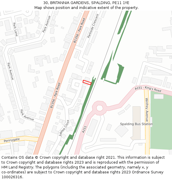 30, BRITANNIA GARDENS, SPALDING, PE11 1YE: Location map and indicative extent of plot