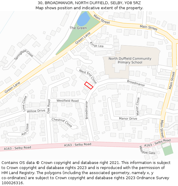 30, BROADMANOR, NORTH DUFFIELD, SELBY, YO8 5RZ: Location map and indicative extent of plot