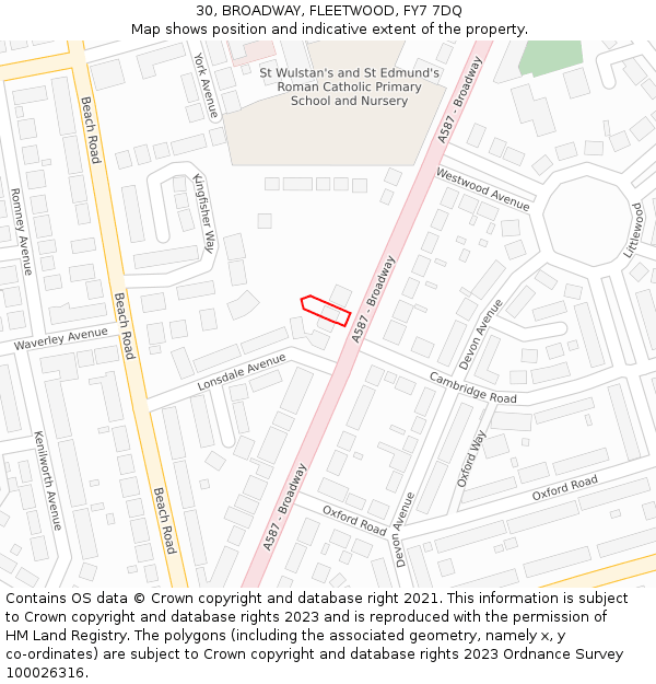 30, BROADWAY, FLEETWOOD, FY7 7DQ: Location map and indicative extent of plot