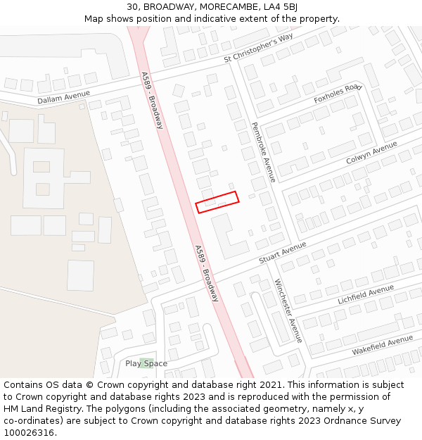 30, BROADWAY, MORECAMBE, LA4 5BJ: Location map and indicative extent of plot