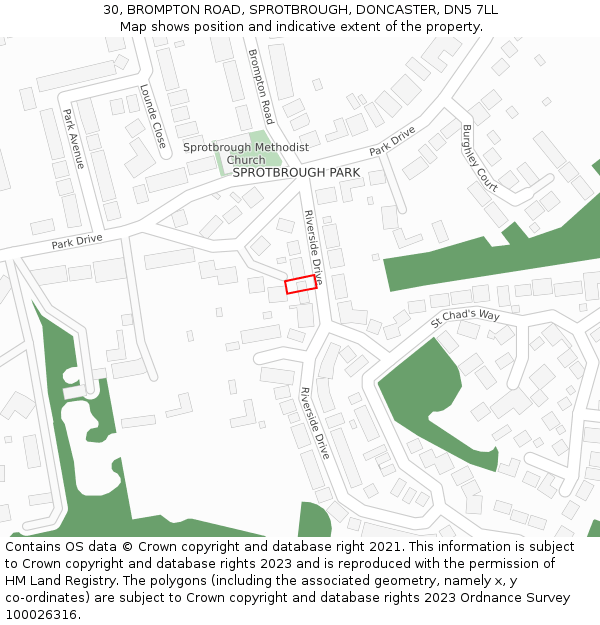 30, BROMPTON ROAD, SPROTBROUGH, DONCASTER, DN5 7LL: Location map and indicative extent of plot
