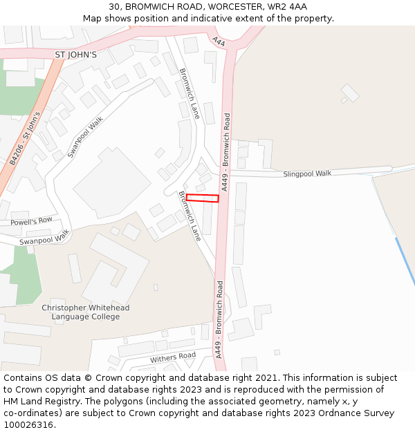 30, BROMWICH ROAD, WORCESTER, WR2 4AA: Location map and indicative extent of plot