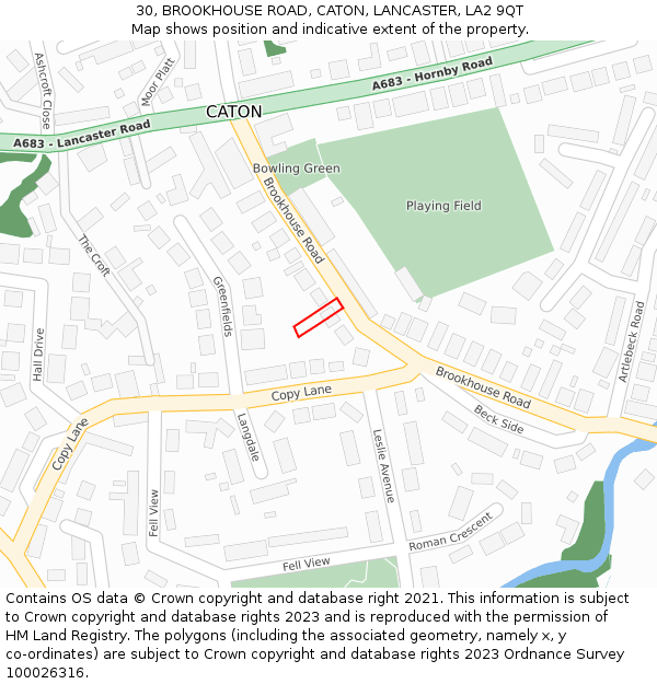 30, BROOKHOUSE ROAD, CATON, LANCASTER, LA2 9QT: Location map and indicative extent of plot