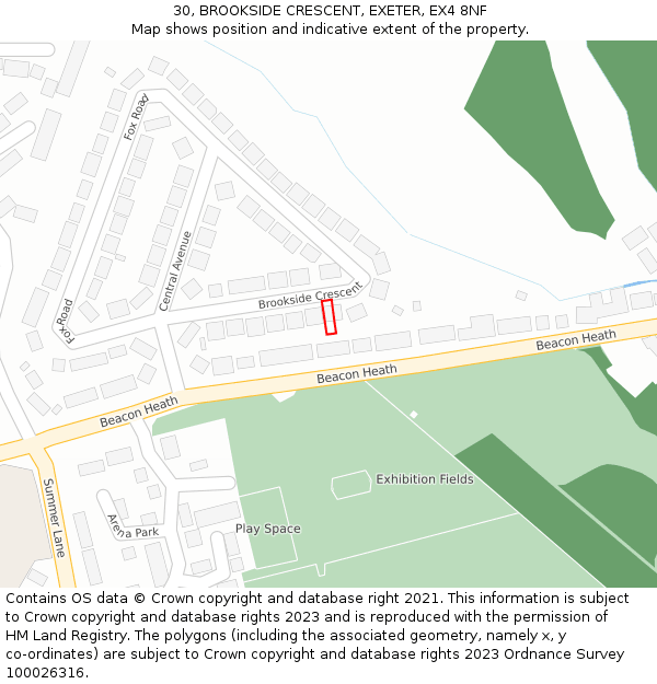 30, BROOKSIDE CRESCENT, EXETER, EX4 8NF: Location map and indicative extent of plot