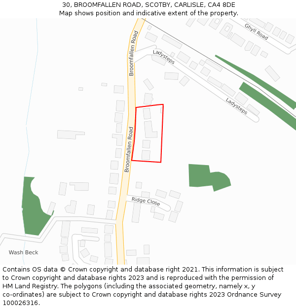 30, BROOMFALLEN ROAD, SCOTBY, CARLISLE, CA4 8DE: Location map and indicative extent of plot