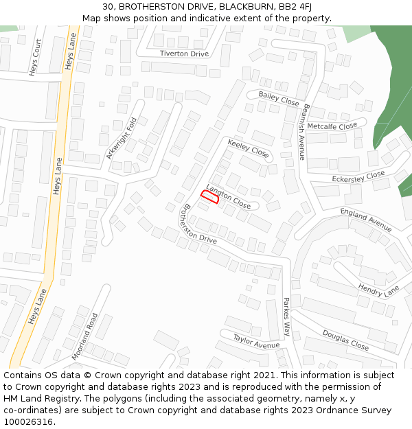 30, BROTHERSTON DRIVE, BLACKBURN, BB2 4FJ: Location map and indicative extent of plot