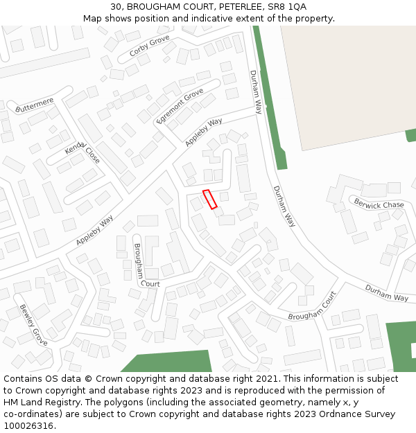 30, BROUGHAM COURT, PETERLEE, SR8 1QA: Location map and indicative extent of plot