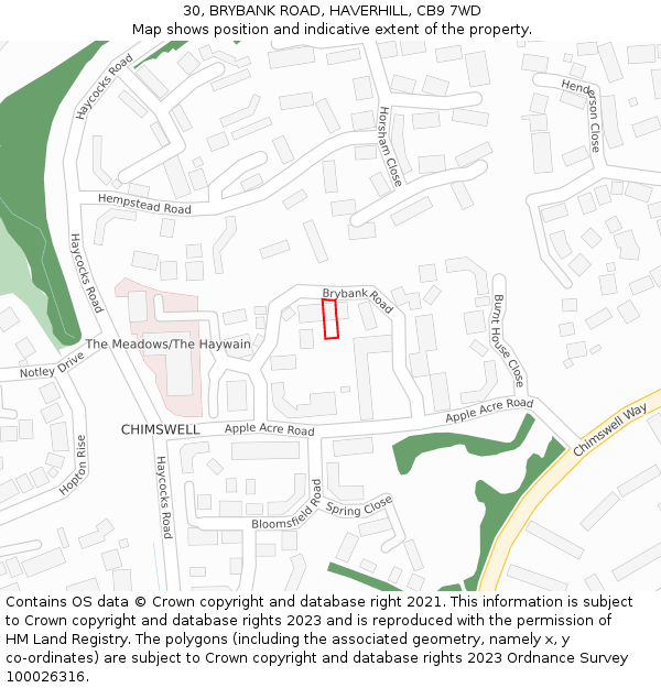 30, BRYBANK ROAD, HAVERHILL, CB9 7WD: Location map and indicative extent of plot