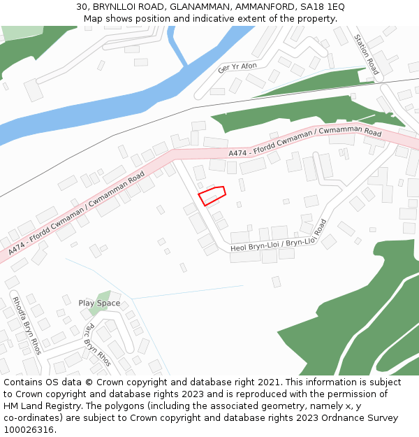 30, BRYNLLOI ROAD, GLANAMMAN, AMMANFORD, SA18 1EQ: Location map and indicative extent of plot