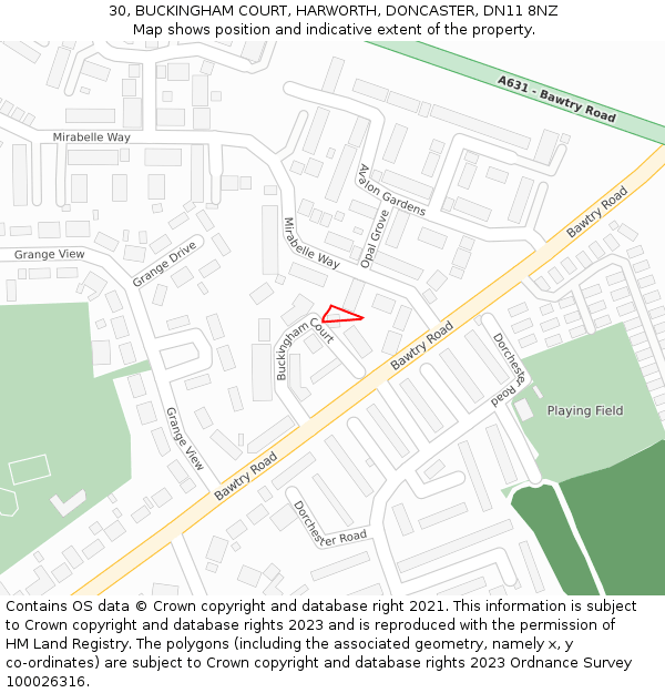 30, BUCKINGHAM COURT, HARWORTH, DONCASTER, DN11 8NZ: Location map and indicative extent of plot