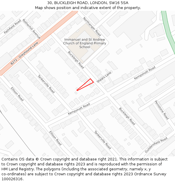 30, BUCKLEIGH ROAD, LONDON, SW16 5SA: Location map and indicative extent of plot