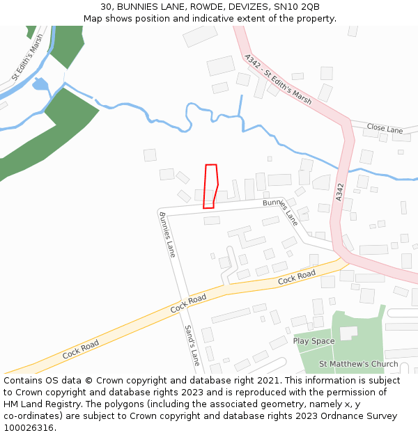 30, BUNNIES LANE, ROWDE, DEVIZES, SN10 2QB: Location map and indicative extent of plot
