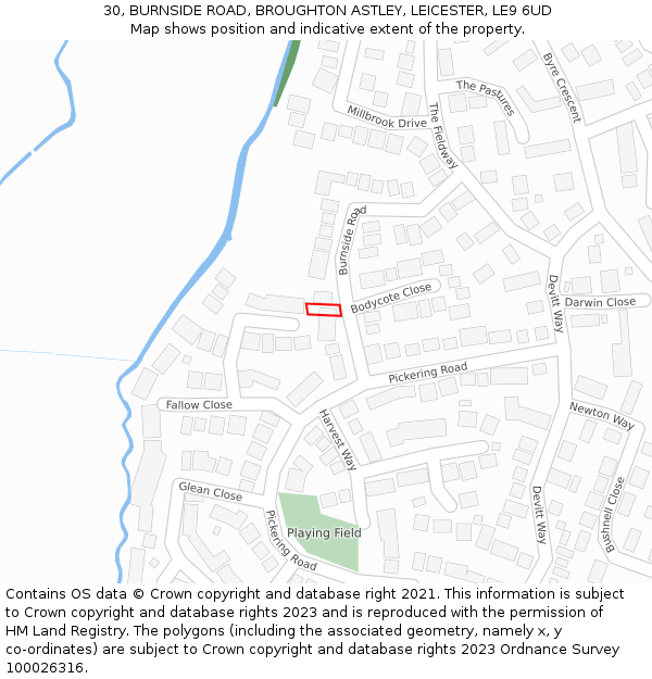 30, BURNSIDE ROAD, BROUGHTON ASTLEY, LEICESTER, LE9 6UD: Location map and indicative extent of plot