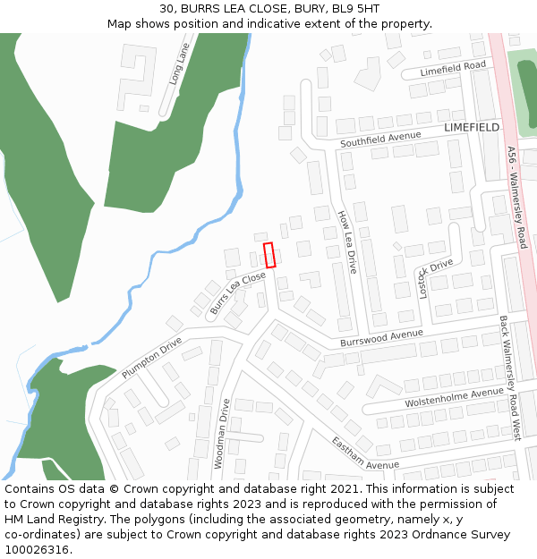 30, BURRS LEA CLOSE, BURY, BL9 5HT: Location map and indicative extent of plot