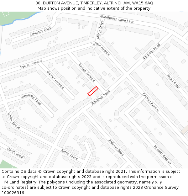 30, BURTON AVENUE, TIMPERLEY, ALTRINCHAM, WA15 6AQ: Location map and indicative extent of plot