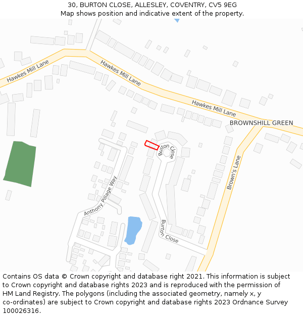 30, BURTON CLOSE, ALLESLEY, COVENTRY, CV5 9EG: Location map and indicative extent of plot