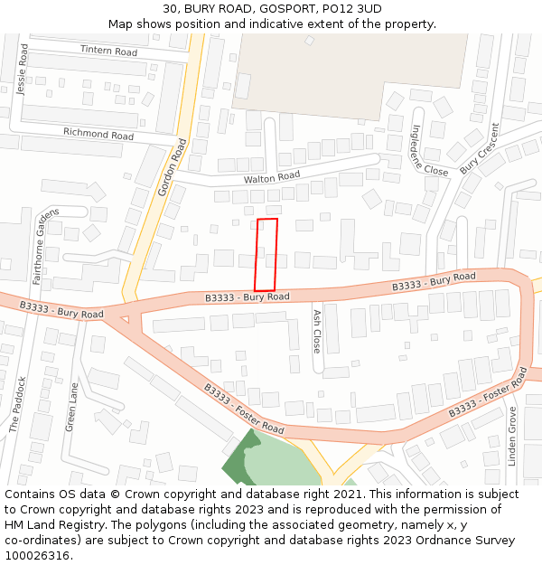 30, BURY ROAD, GOSPORT, PO12 3UD: Location map and indicative extent of plot