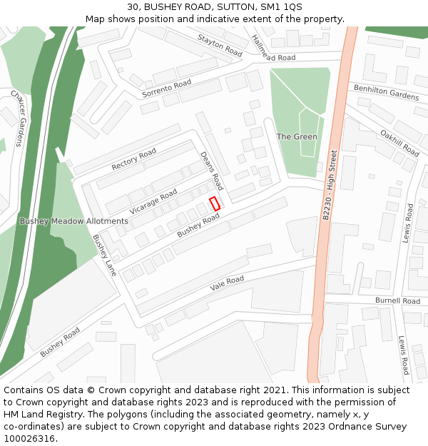 30, BUSHEY ROAD, SUTTON, SM1 1QS: Location map and indicative extent of plot