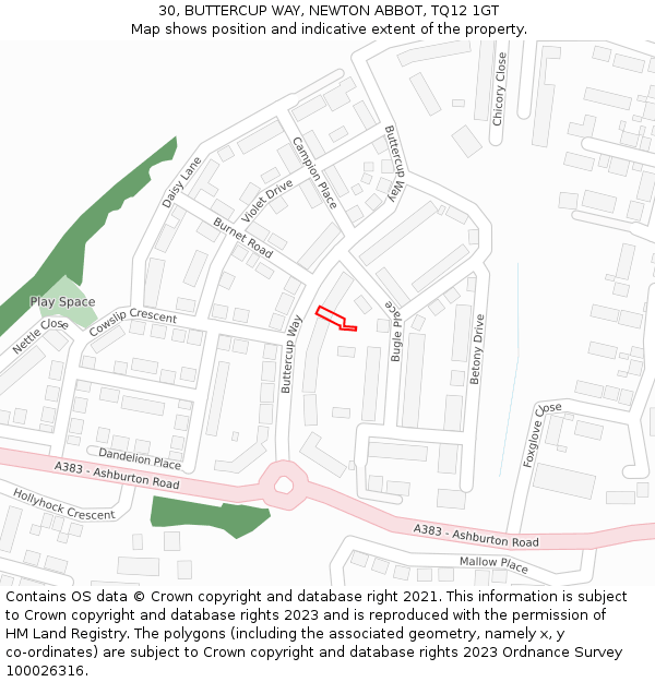 30, BUTTERCUP WAY, NEWTON ABBOT, TQ12 1GT: Location map and indicative extent of plot