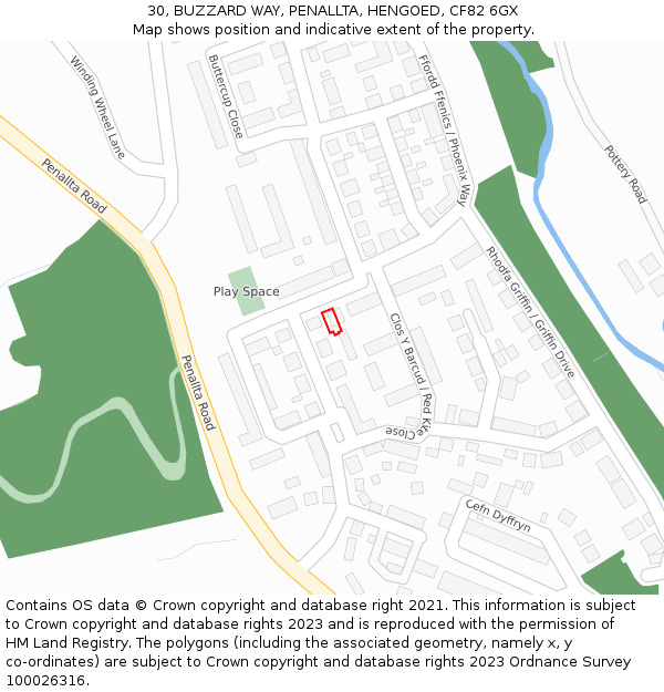 30, BUZZARD WAY, PENALLTA, HENGOED, CF82 6GX: Location map and indicative extent of plot
