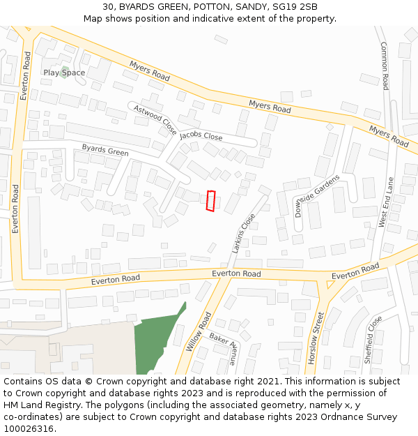 30, BYARDS GREEN, POTTON, SANDY, SG19 2SB: Location map and indicative extent of plot