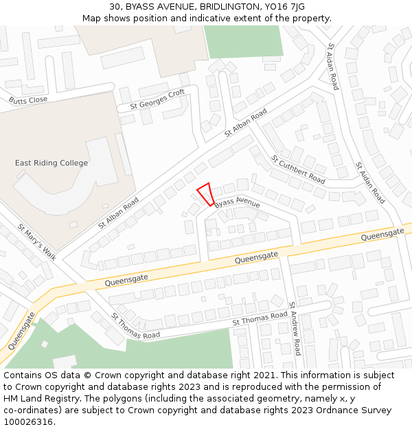 30, BYASS AVENUE, BRIDLINGTON, YO16 7JG: Location map and indicative extent of plot