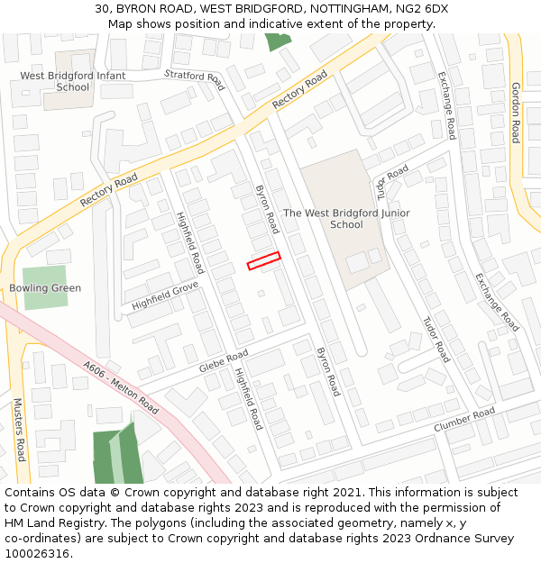 30, BYRON ROAD, WEST BRIDGFORD, NOTTINGHAM, NG2 6DX: Location map and indicative extent of plot