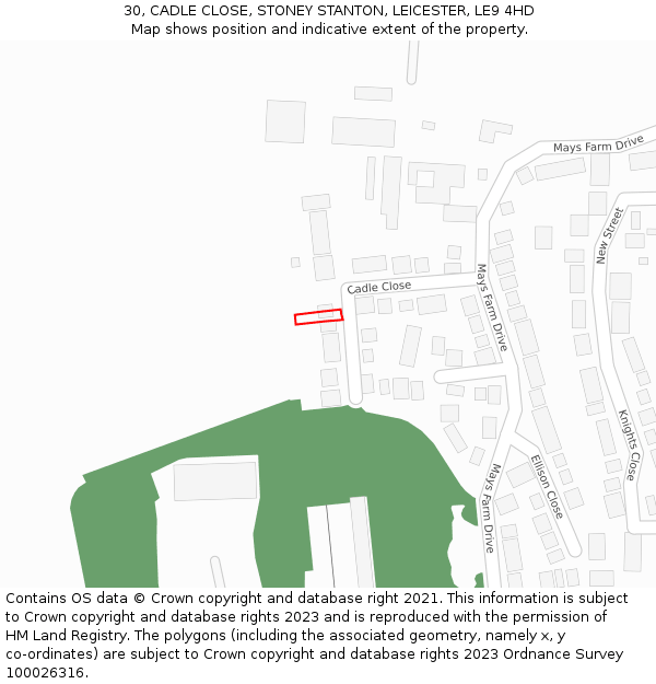 30, CADLE CLOSE, STONEY STANTON, LEICESTER, LE9 4HD: Location map and indicative extent of plot