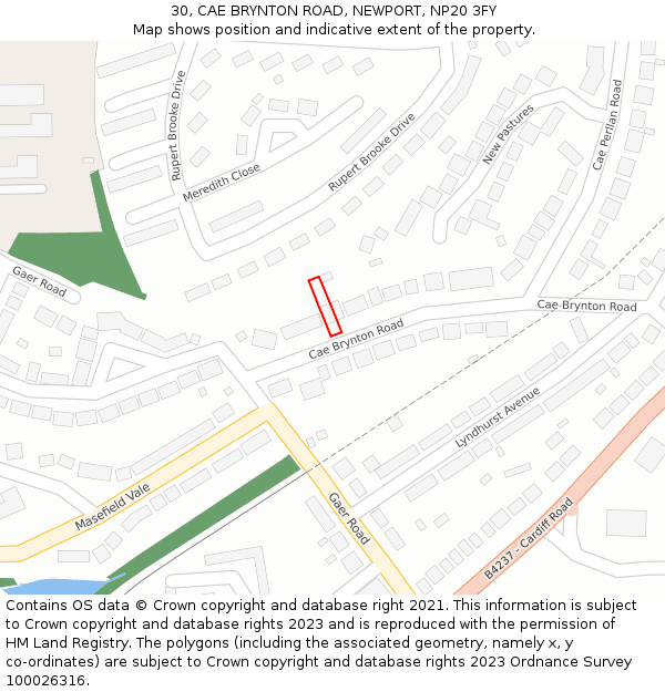 30, CAE BRYNTON ROAD, NEWPORT, NP20 3FY: Location map and indicative extent of plot