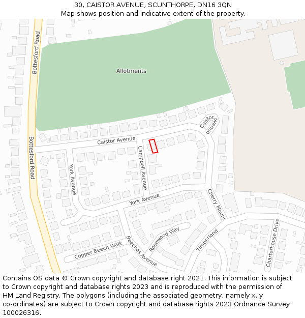 30, CAISTOR AVENUE, SCUNTHORPE, DN16 3QN: Location map and indicative extent of plot