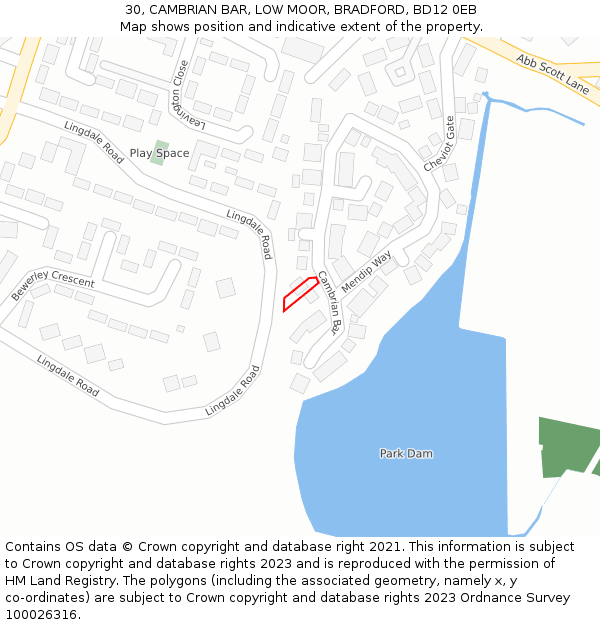 30, CAMBRIAN BAR, LOW MOOR, BRADFORD, BD12 0EB: Location map and indicative extent of plot