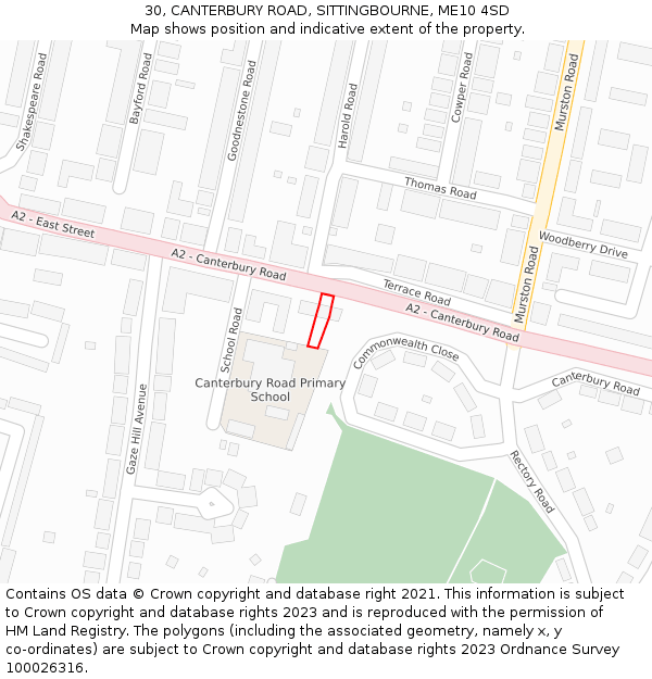 30, CANTERBURY ROAD, SITTINGBOURNE, ME10 4SD: Location map and indicative extent of plot