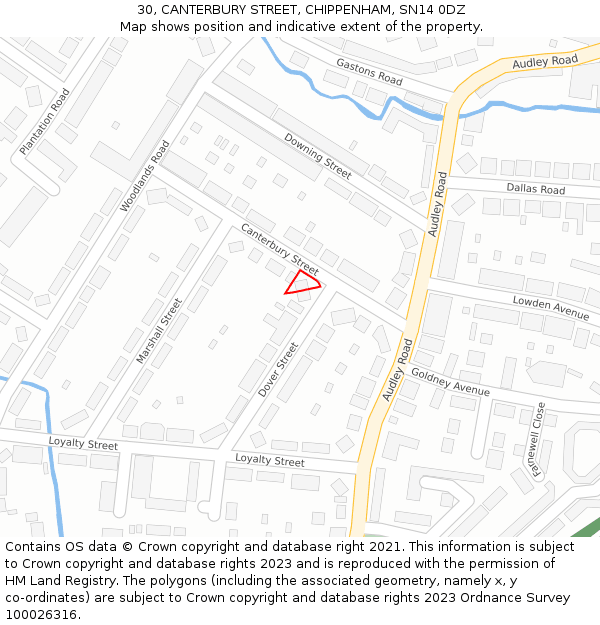 30, CANTERBURY STREET, CHIPPENHAM, SN14 0DZ: Location map and indicative extent of plot