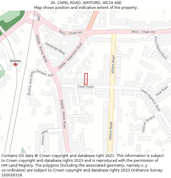 30, CAPEL ROAD, WATFORD, WD19 4AE: Location map and indicative extent of plot