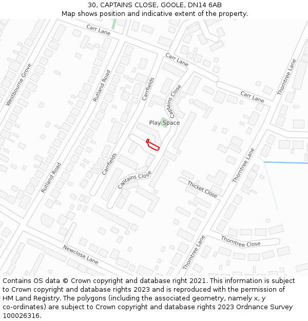 30, CAPTAINS CLOSE, GOOLE, DN14 6AB: Location map and indicative extent of plot