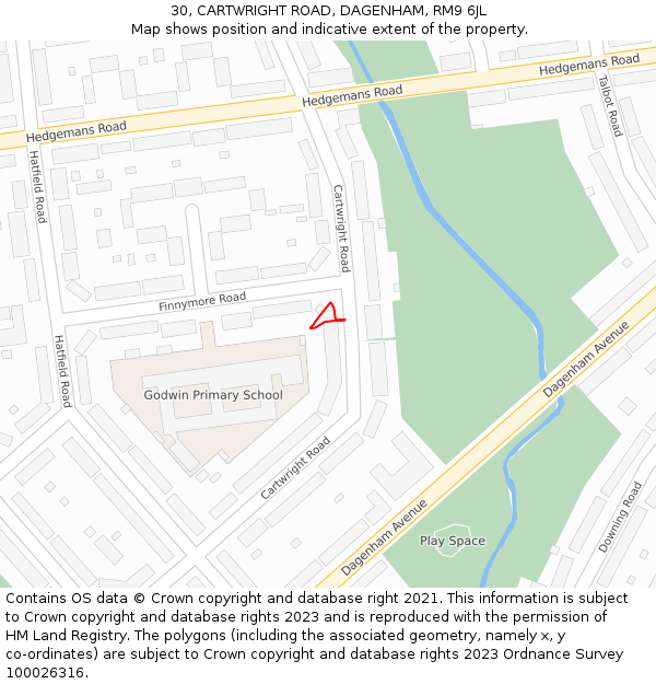 30, CARTWRIGHT ROAD, DAGENHAM, RM9 6JL: Location map and indicative extent of plot