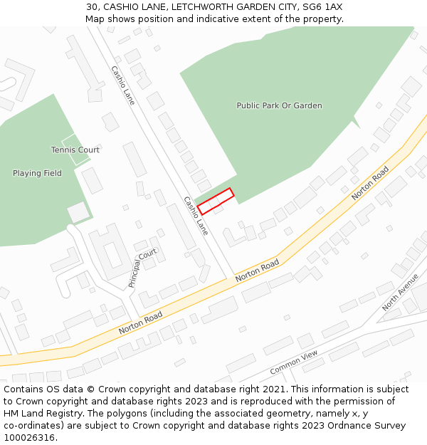 30, CASHIO LANE, LETCHWORTH GARDEN CITY, SG6 1AX: Location map and indicative extent of plot