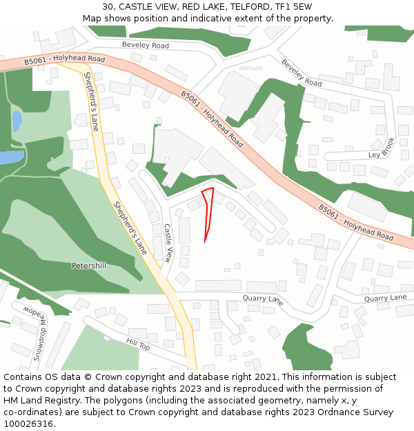 30, CASTLE VIEW, RED LAKE, TELFORD, TF1 5EW: Location map and indicative extent of plot