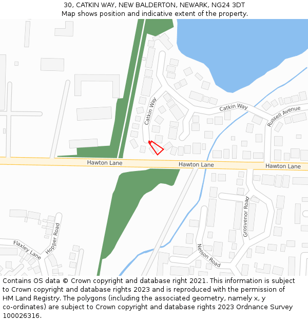 30, CATKIN WAY, NEW BALDERTON, NEWARK, NG24 3DT: Location map and indicative extent of plot