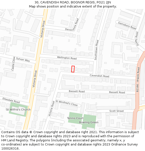 30, CAVENDISH ROAD, BOGNOR REGIS, PO21 2JN: Location map and indicative extent of plot