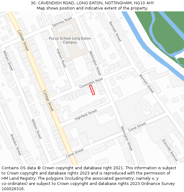 30, CAVENDISH ROAD, LONG EATON, NOTTINGHAM, NG10 4HY: Location map and indicative extent of plot