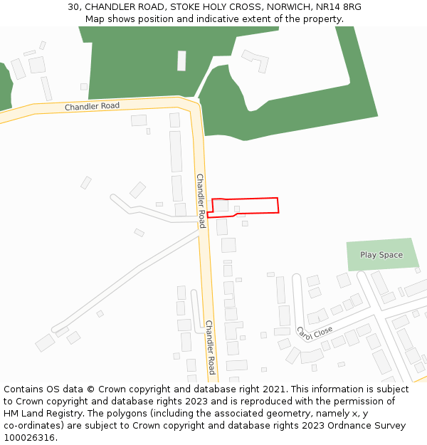 30, CHANDLER ROAD, STOKE HOLY CROSS, NORWICH, NR14 8RG: Location map and indicative extent of plot