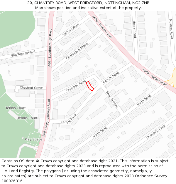 30, CHANTREY ROAD, WEST BRIDGFORD, NOTTINGHAM, NG2 7NR: Location map and indicative extent of plot