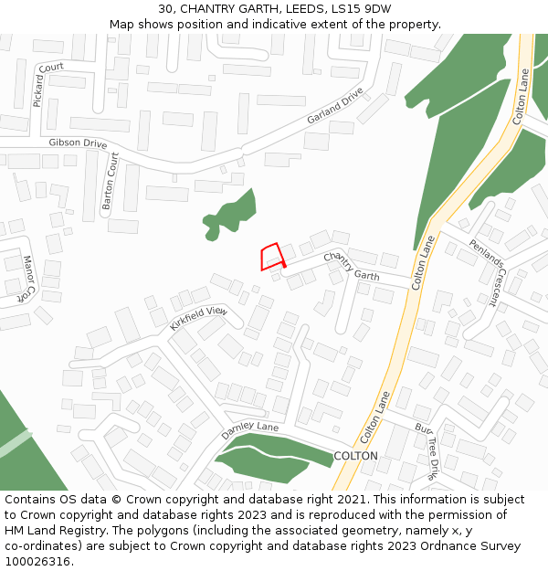 30, CHANTRY GARTH, LEEDS, LS15 9DW: Location map and indicative extent of plot