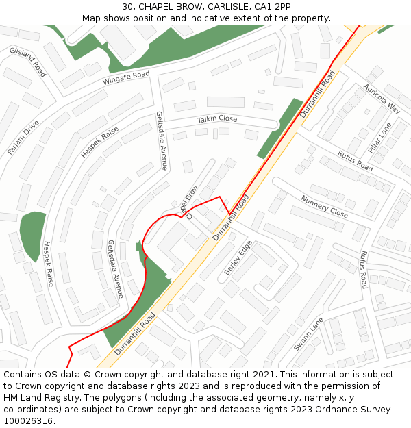 30, CHAPEL BROW, CARLISLE, CA1 2PP: Location map and indicative extent of plot