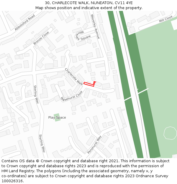 30, CHARLECOTE WALK, NUNEATON, CV11 4YE: Location map and indicative extent of plot