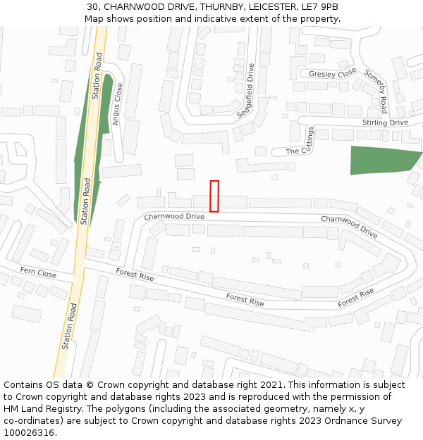 30, CHARNWOOD DRIVE, THURNBY, LEICESTER, LE7 9PB: Location map and indicative extent of plot